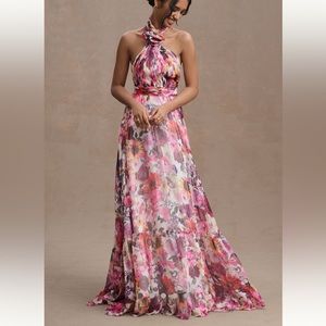 NWT Mac Duggal Asymmetrical Ruffled A-line Halter Gown